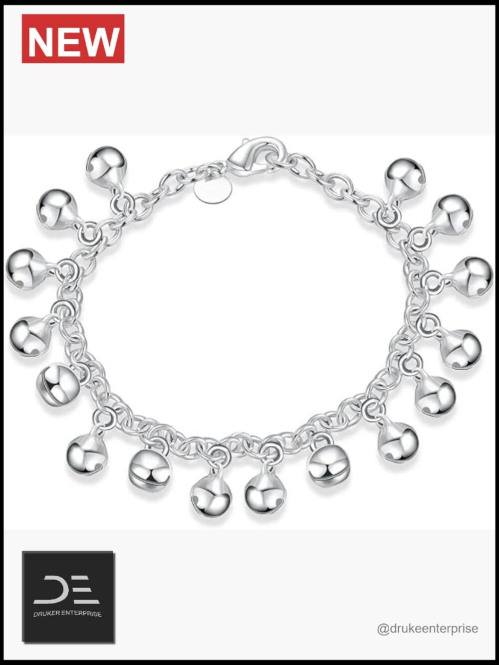 925 Sterling Silver Bell Bracelet Chain Bead Bracelet Wedding Party Jewelry